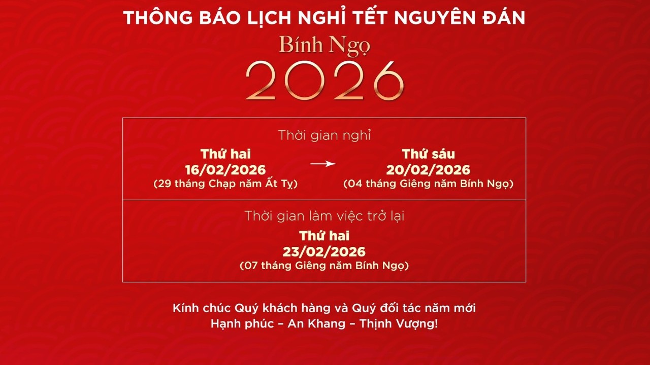 LỊCH NGHỈ TẾT NGUYÊN ĐÁN BÍNH NGỌ 2026